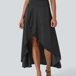 HALARA Black and White Polka Dot High Low Skirt